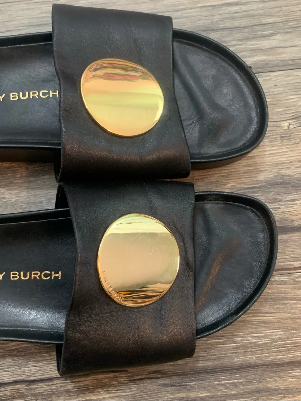 Tory Burch Patos Leather Platform Slide Sandals Sz 8M